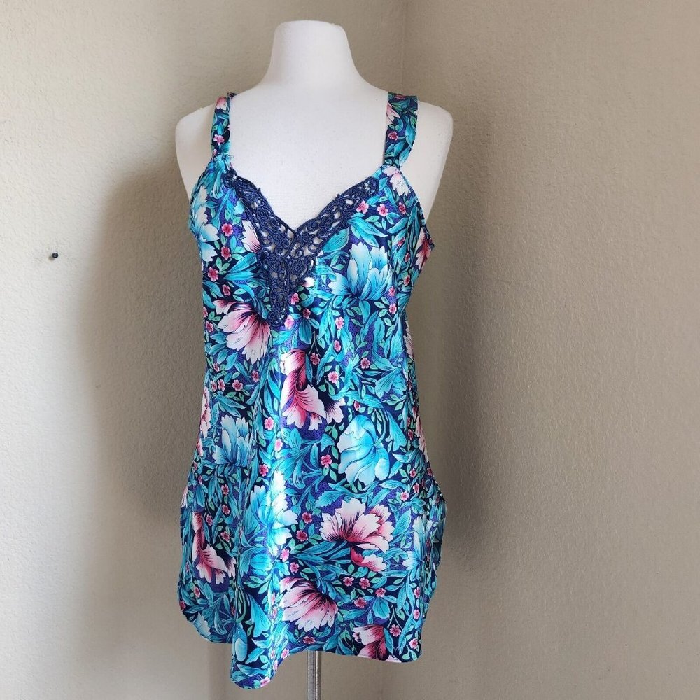 VTG California Dynasty Floral Satin Sleeveless Short Nightgown Size MEDIUM - Picture 12 of 12